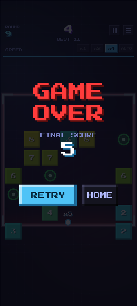 Game over screen showing the final score